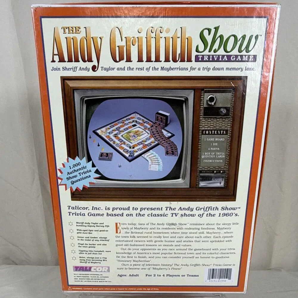 Vintage 1998 Andy Griffith Show Trivia Board Game Talicor Mayberry Complete